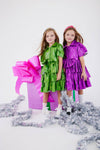 Lola + The Boys Dress Iridescent Emerald Bow Dress