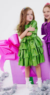 Lola + The Boys Dress Iridescent Emerald Bow Dress