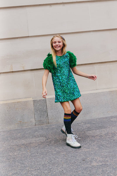 Lola + The Boys Dress Jade Feather Party Dress