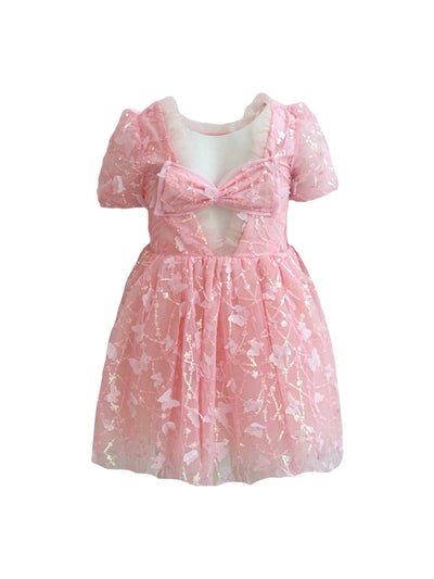 Lola + The Boys Dress Pink Butterfly Puff Tulle Dress