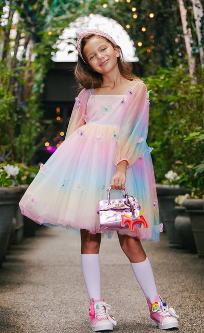 Lola + The Boys Dress Rainbow Butterfly Ombre Dress