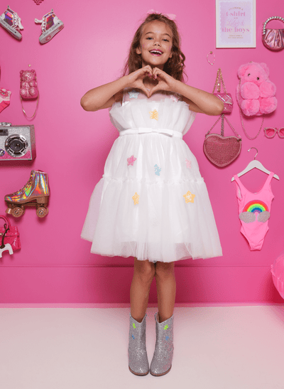 Lola + The Boys Dress Rainbow Puff Star Tulle Dress