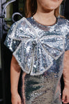 exclude-new-arriv Dress Sparkling Silver Sequin Bow Dress