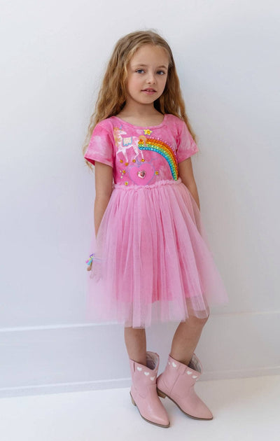 Lola + The Boys Dress Unicorn Rainbow Gem Tie Dye Dress