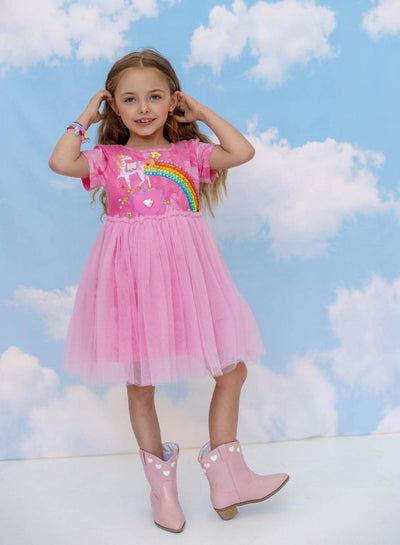 Lola + The Boys Dress Unicorn Rainbow Gem Tie Dye Dress