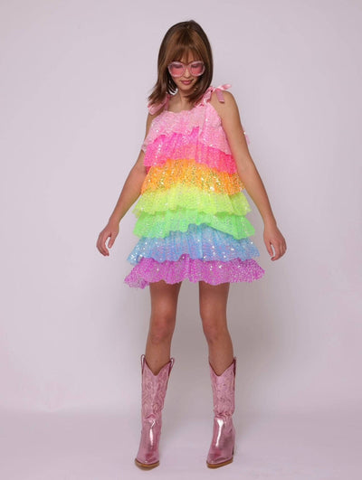 Lola & The Boys Dresses Neon Sequin Ruffle Dress