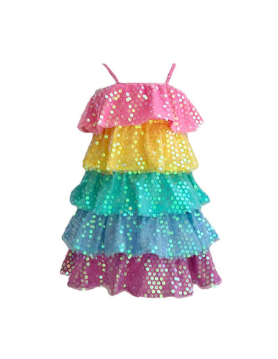 Lola & The Boys Dresses Rainbow Sequin Ruffle Dress