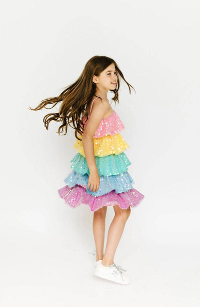 Lola & The Boys Dresses Rainbow Sequin Ruffle Dress