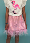 Lola + The Boys Feather Trims Pink Sequin Skirt