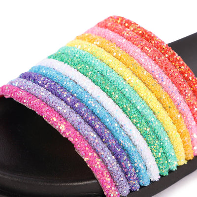 Lola & The Boys Footwear Black Glitter Rainbow Slides