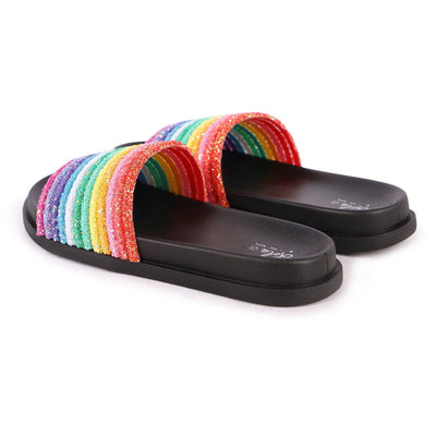 Lola & The Boys Footwear Black Glitter Rainbow Slides