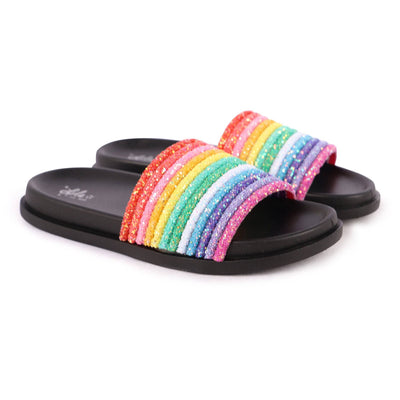 Lola & The Boys Footwear Black Glitter Rainbow Slides