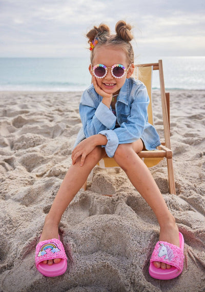 Lola + The Boys Footwear Pink Glitter Unicorn Slides