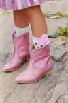 Lola + The Boys Footwear Pink Iridescent Heart Cowgirl Boots