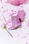 Lola + The Boys Footwear Pink Iridescent Heart Cowgirl Boots