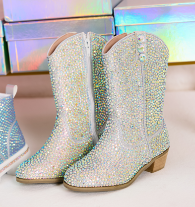 lola-wicked Footwear Silver Crystal Cowgirl Boots