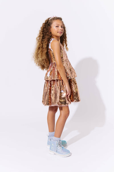 Lola + The Boys Golden Sequin Tier Dress