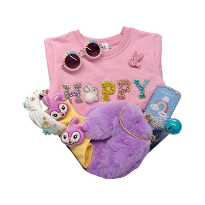 Lola + The Boys Pink Sweater / 2 Happy Bunny Crystal Basket - Value $198