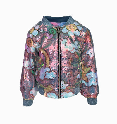 Lola + The Boys Happy Daisy Rainbow Sequin Bomber