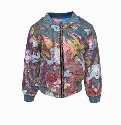 Lola + The Boys Happy Daisy Rainbow Sequin Bomber