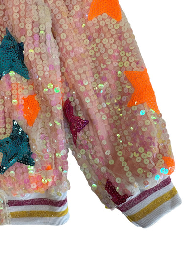 Lola + The Boys Irregular Rainbow Star Sequin Bomber