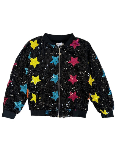 Lola + The Boys 2 / Black Irregular Rainbow Star Sequin Bomber