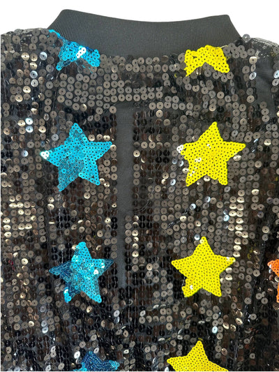 Lola + The Boys Irregular Rainbow Star Sequin Bomber