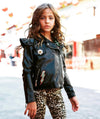 Lola + The Boys Jacket Crystal Patch Ruffle Vegan Leather Jacket