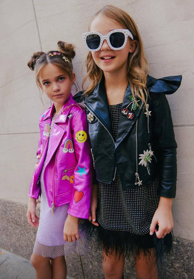 Lola + The Boys Jacket Crystal Patch Ruffle Vegan Leather Jacket