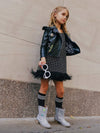 Lola + The Boys Jacket Crystal Patch Ruffle Vegan Leather Jacket