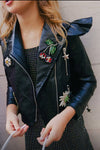 Lola + The Boys Jacket Crystal Patch Ruffle Vegan Leather Jacket