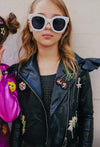 Lola + The Boys Jacket Crystal Patch Ruffle Vegan Leather Jacket