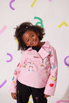 exclude-fall Jacket Pink Doodle Art Vegan Leather