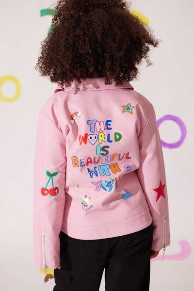 exclude-fall Jacket Pink Doodle Art Vegan Leather