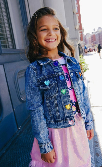 Lola + The Boys Jacket Pop Art Rainbow Bear Denim