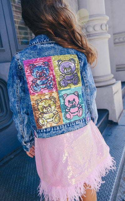 Lola + The Boys Jacket Pop Art Rainbow Bear Denim