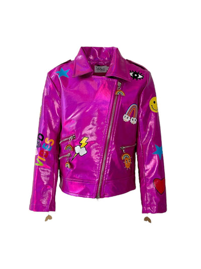 Lola + The Boys Jacket Smile Art Metallic Moto