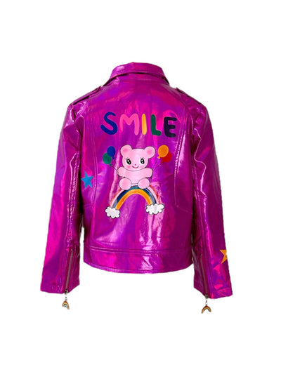 Lola + The Boys Jacket Smile Art Metallic Moto