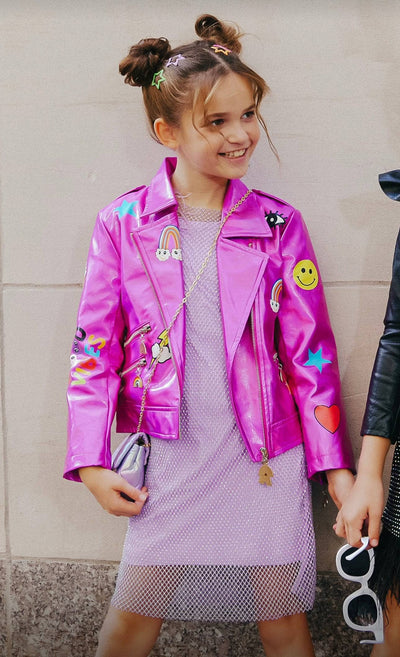 Lola + The Boys Jacket Smile Art Metallic Moto