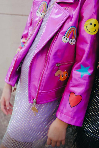 Lola + The Boys Jacket Smile Art Metallic Moto