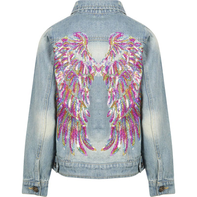 Lola & The Boys Jackets & Bombers Women's Neon Angel Wings Denim Jacket