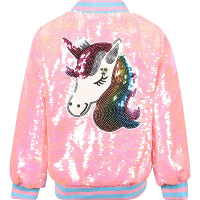 Lola + The Boys JACKETS Pretty in Pink Unicorn Sequin Bomber