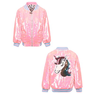 Lola + The Boys JACKETS Pretty in Pink Unicorn Sequin Bomber