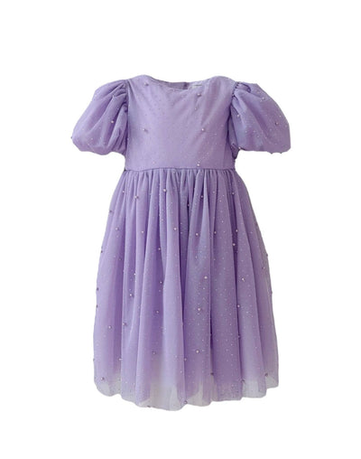 Lola + The Boys Lavender Crystal Pearl Tulle Dress