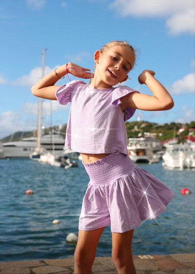 Lola + The Boys Lavender Crystal Ruffle Short Set