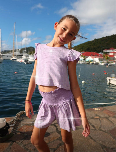 Lola + The Boys Lavender Crystal Ruffle Short Set