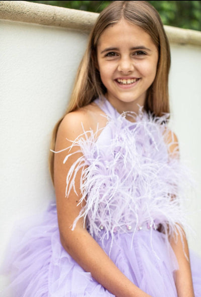 Lola + The Boys Lavender Haze Feather Dress