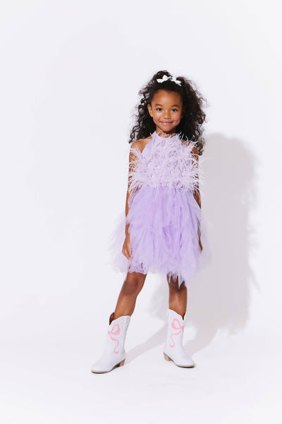 Lola + The Boys Lavender Haze Feather Dress