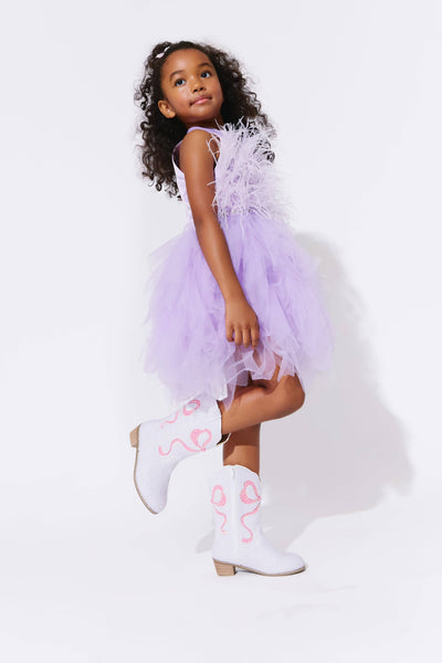 Lola + The Boys Lavender Haze Feather Dress