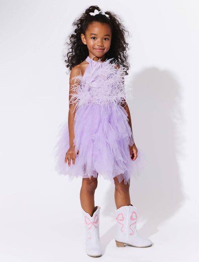 Lola + The Boys Lavender Haze Feather Dress